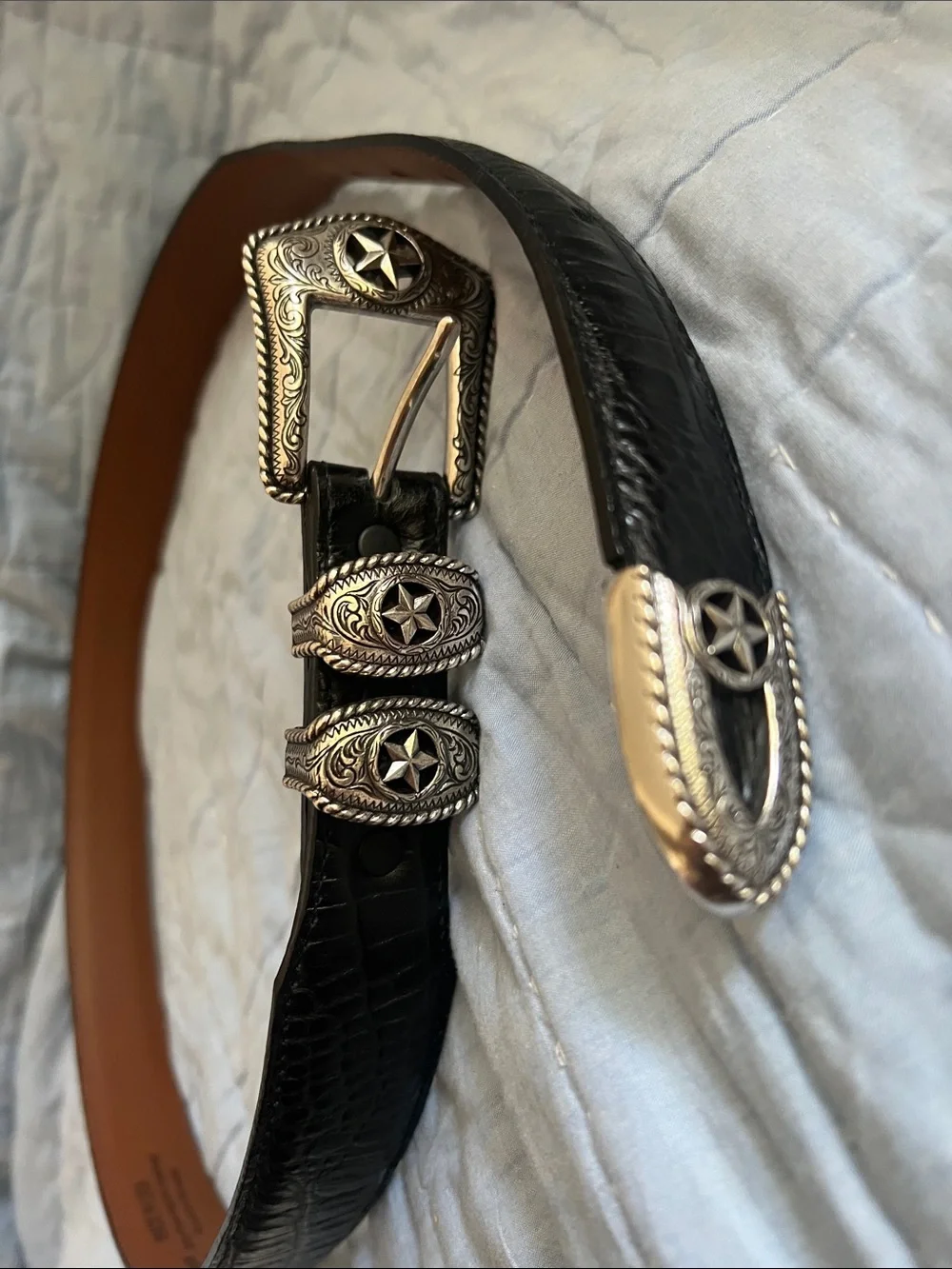 Tony Lama Men's Country Croc Black Leather Western Belt Star Buckle 36 C42123